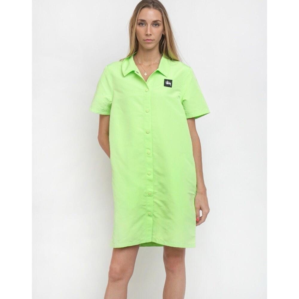 Stussy Nomi House Dress Light Neon Green Stussy Logo Snap Closure Size Small - Picture 3 of 10